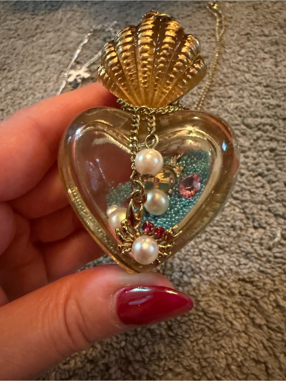 Betsey Johnson Nautical Gold Heart Pendant with Pearl and Pink Crystal Accents